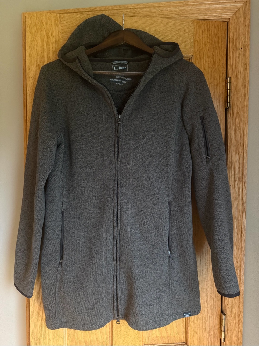 LL Bean Fleece Full Zip Hooded Tunic Sweater Coat Brown Women’s M Regular